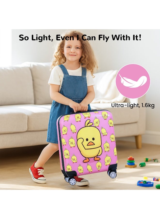 VUCATIN Kids Luggage, Toddler Lightweight Trolley Case with Universal Wheels, Hard Shell Suitcase with Combination Lock, Suitable for Boys and Girls Travel Suitcase (Pink Duck) - Image 4