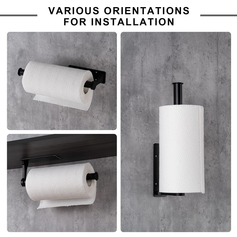 Honmein Paper Towel Holder  Aluminum Alloy Paper Towel Holders  Stylish Wall Mount And Under Cabinet Paper Towel Holders For Easy Access (Black) - Image 5