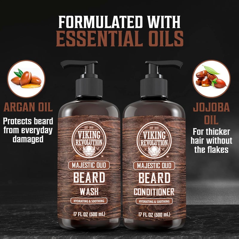 Viking Revolution Beard Wash and Beard Conditioner for Men with Argan Oil and Jojoba Oil - Beard Softener and Strengthener Beard Care Beard Shampoo and Conditioner with Beard Oil (17oz, Majestic Oud) - Image 5