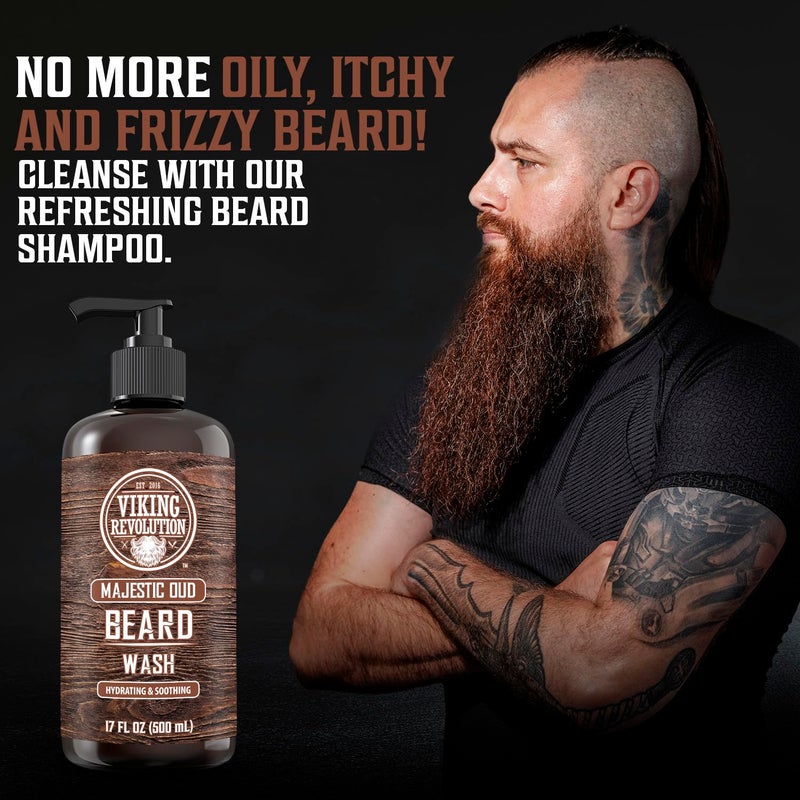 Viking Revolution Beard Wash and Beard Conditioner for Men with Argan Oil and Jojoba Oil - Beard Softener and Strengthener Beard Care Beard Shampoo and Conditioner with Beard Oil (17oz, Majestic Oud) - Image 3