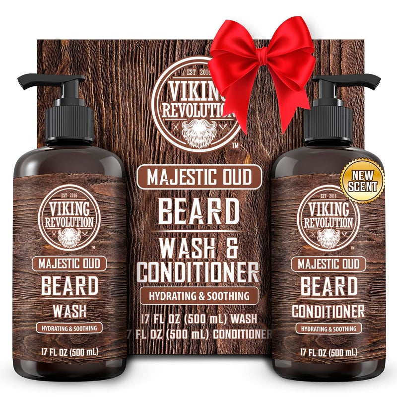 Viking Revolution Beard Wash and Beard Conditioner for Men with Argan Oil and Jojoba Oil - Beard Softener and Strengthener Beard Care Beard Shampoo and Conditioner with Beard Oil (17oz, Majestic Oud) - Image 1