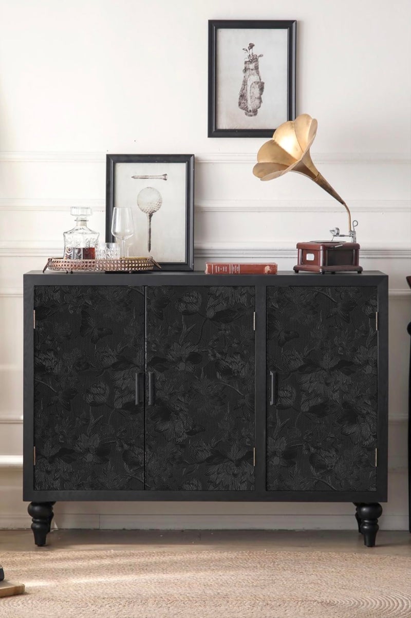 lenify Black Peel and Stick Wallpaper Black Floral Wallpaper 15.7inch x 118.1inch Vintage Embossed Textured Contact Paper Embossed Self Adhesive Wall Paper for Cabinets Pure Flower Removable Vinyl - Image 3