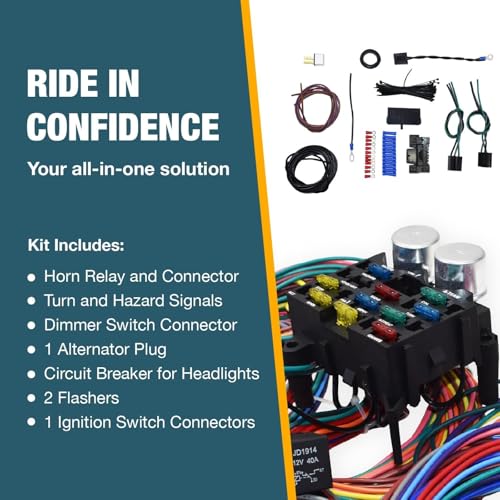 A-Team Performance 12-Circuit Universal Wiring Harness Kit for Street Rods - Includes Headlight & Turn Signal Switch - Pre-Wired Fuse Block for 1973-87 Models - Labeled Wires, Horn Relay & 2 Flashers - Image 3