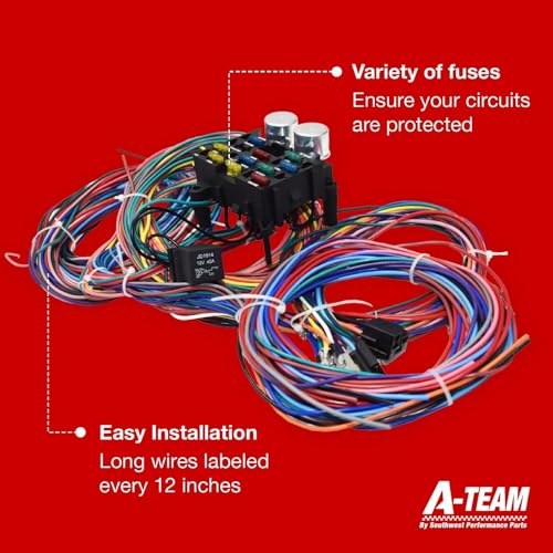 A-Team Performance 12-Circuit Universal Wiring Harness Kit for Street Rods - Includes Headlight & Turn Signal Switch - Pre-Wired Fuse Block for 1973-87 Models - Labeled Wires, Horn Relay & 2 Flashers - Image 4