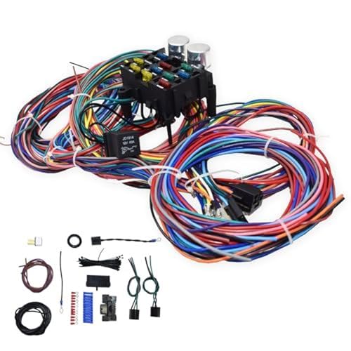A-Team Performance 12-Circuit Universal Wiring Harness Kit for Street Rods - Includes Headlight & Turn Signal Switch - Pre-Wired Fuse Block for 1973-87 Models - Labeled Wires, Horn Relay & 2 Flashers - Image 1
