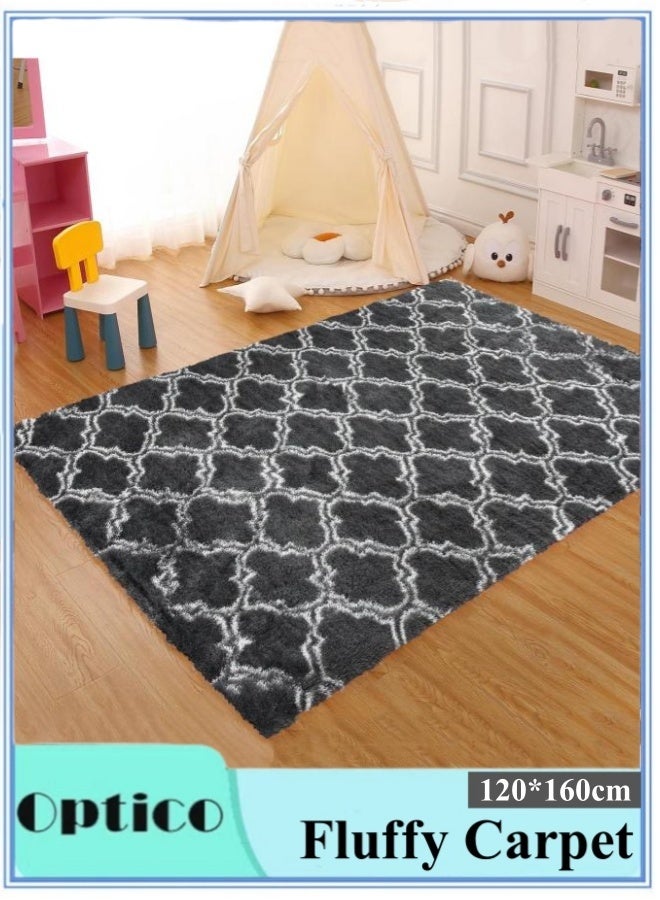 Optico Shag Area Rug 120*160cm Extra Soft Rugs for Living Room, High Pile Indoor Carpet for Bedroom, Playroom, Nursery, Home Decor, Geometric, Dark Grey/White - Image 1