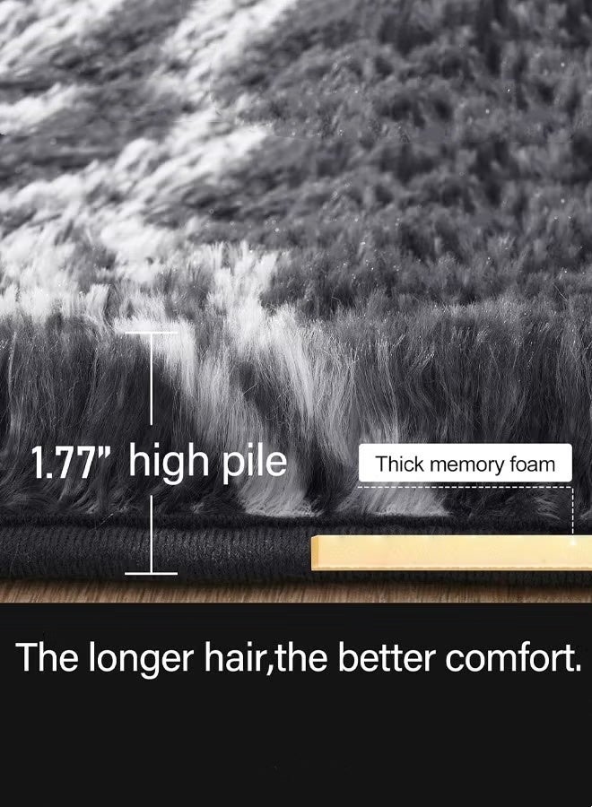 Optico Shag Area Rug 120*160cm Extra Soft Rugs for Living Room, High Pile Indoor Carpet for Bedroom, Playroom, Nursery, Home Decor, Geometric, Dark Grey/White - Image 2