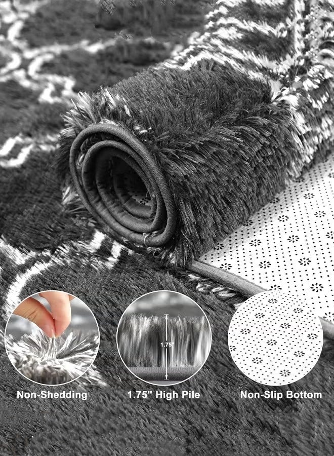 Optico Shag Area Rug 120*160cm Extra Soft Rugs for Living Room, High Pile Indoor Carpet for Bedroom, Playroom, Nursery, Home Decor, Geometric, Dark Grey/White - Image 3