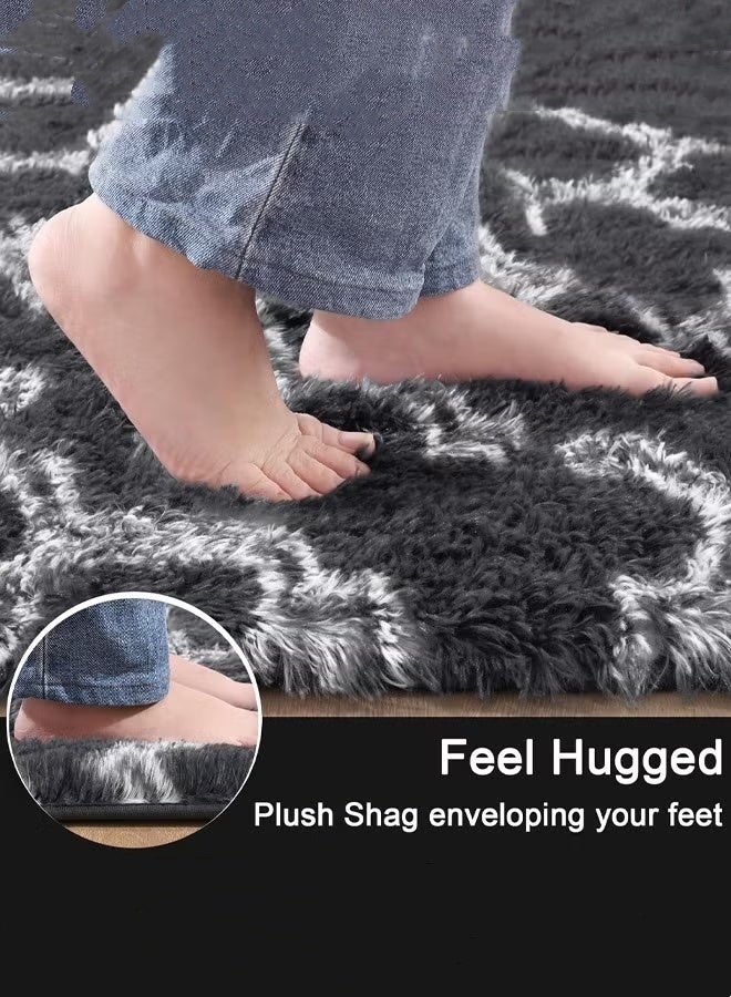 Optico Shag Area Rug 120*160cm Extra Soft Rugs for Living Room, High Pile Indoor Carpet for Bedroom, Playroom, Nursery, Home Decor, Geometric, Dark Grey/White - Image 4
