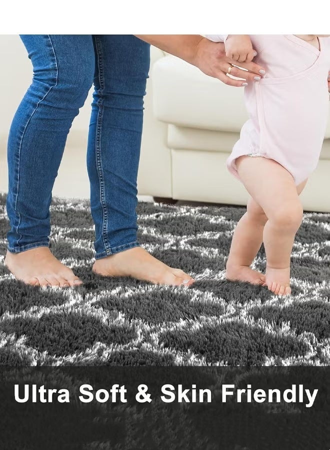 Optico Shag Area Rug 120*160cm Extra Soft Rugs for Living Room, High Pile Indoor Carpet for Bedroom, Playroom, Nursery, Home Decor, Geometric, Dark Grey/White - Image 5