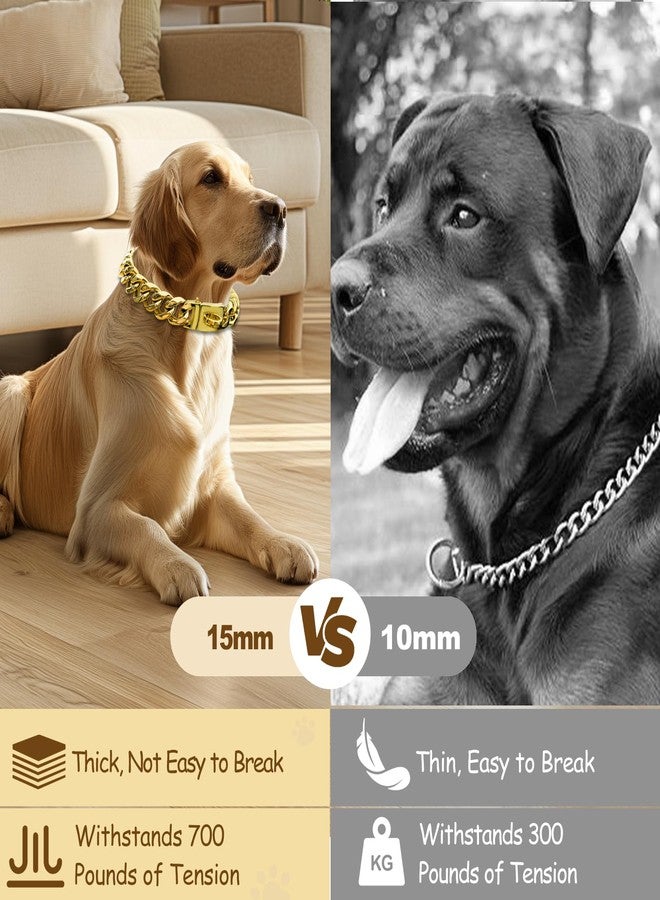 VINGVO Chain Collar, 15MM Stainless Steel Metal Cuban Link, Walking Training Collar with Secure Buckle, for Small Medium Large Dogs Cats (14 inch / 35cm) - Image 5