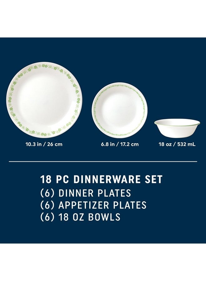 Corelle Vitrelle 18 Piece Glass Dinnerware Sets Service for 6, Triple Layer Chip & Crack Resistant Glass Plate and Bowl Sets, Spring Blossom Green - Image 2