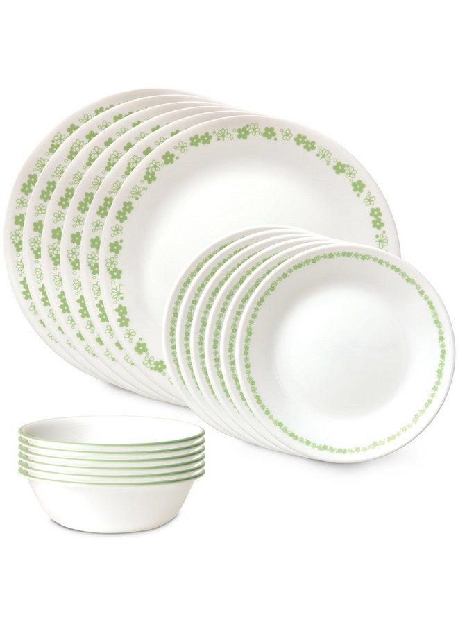 Corelle Vitrelle 18 Piece Glass Dinnerware Sets Service for 6, Triple Layer Chip & Crack Resistant Glass Plate and Bowl Sets, Spring Blossom Green - Image 1