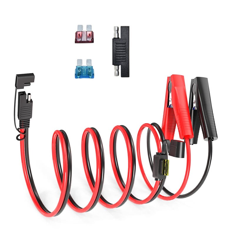 ELFCULB SAE to Alligator Clip 14AWG SAE Connector Quick Disconnect Cable Battery Alligator Crocodile Clip with 10A 15A 20A FuseCompatible for Cars Motorcycle33FT