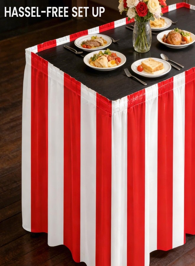 Fovths 6 Packs Red and White Striped Table Skirt Circus Table Skirt Carnival Theme Party Decorations Circus Tables Decorations for Concession Stand Holiday Party Supplies, 14 ft x 30 inch - Image 4