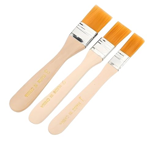 VINTAGER Synthetic Flat Paint Brush Set of 3 Pcs 3cm 22cm 13cm Wood Handle Paint Brush for Acrylic Watercolor and Gauche Paints