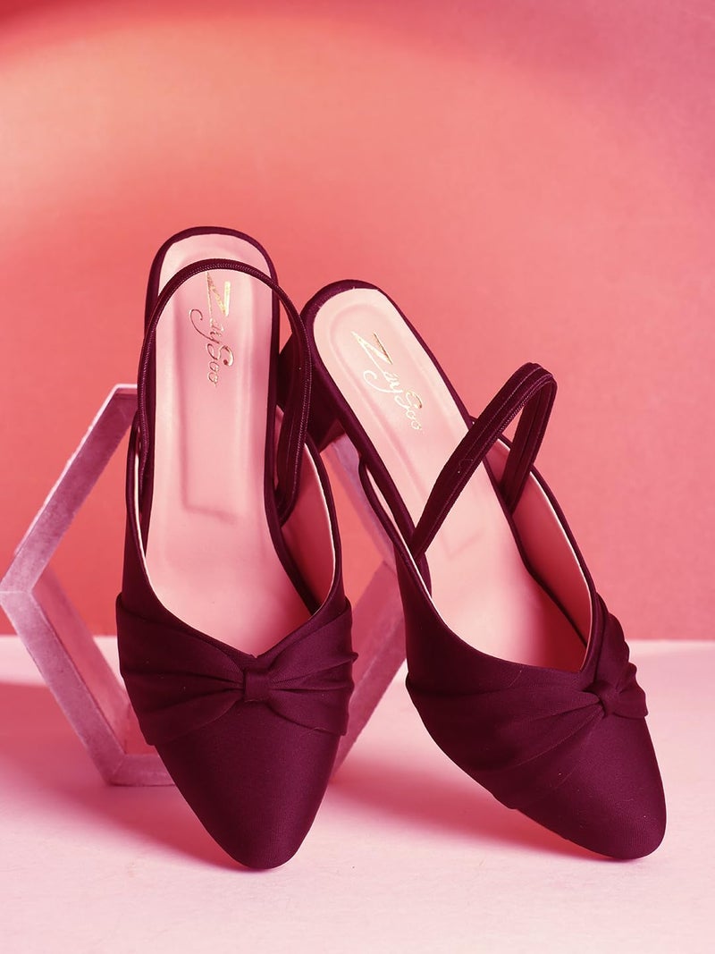 ZaySoo Women's Pointed Toe Slingback Heels, Bow Detail, - Image 3