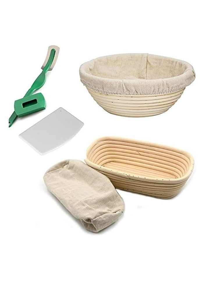 erorex Bread Proofing Basket Set - Handmade 9 Inch Round & 10 Inch Oval for Dough Rising Fermentation Baking with Dough Scraper Linen Liner Cloth Bread Lame  - Image 1