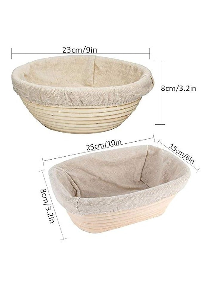 erorex Bread Proofing Basket Set - Handmade 9 Inch Round & 10 Inch Oval for Dough Rising Fermentation Baking with Dough Scraper Linen Liner Cloth Bread Lame  - Image 5