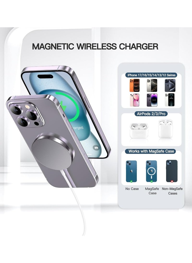 Magnetic Wireless Charger 15W Fast Mag Safe Charger for Cell iPhone 17 Pro Max/17 Pro/17 Air/17/16/15/14/13/12 Series 2 Pack Charging Pad for AirPods 3/2/Pro 2/Pro Original Replacement - Image 3