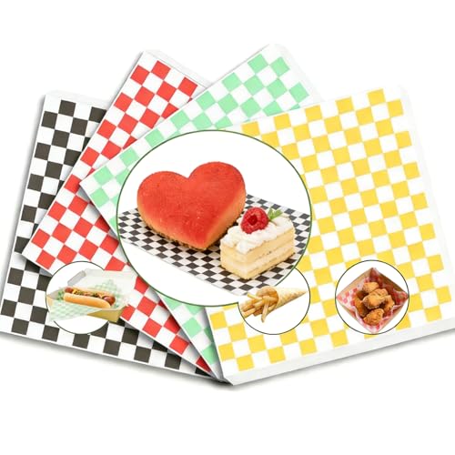 SUPVIB 100Pcs Valentine's Day Deli Paper Sheets, 7x7 In Variety Pack Checkered Wax Paper Sheets for Food, Grease Resistant Sandiwch Wrapping Papers, Elegant Food Basket Liners For Festival - Image 1