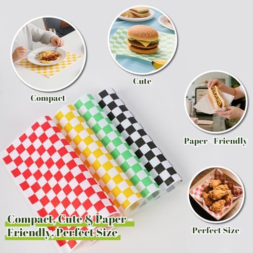 SUPVIB 100Pcs Valentine's Day Deli Paper Sheets, 7x7 In Variety Pack Checkered Wax Paper Sheets for Food, Grease Resistant Sandiwch Wrapping Papers, Elegant Food Basket Liners For Festival - Image 4