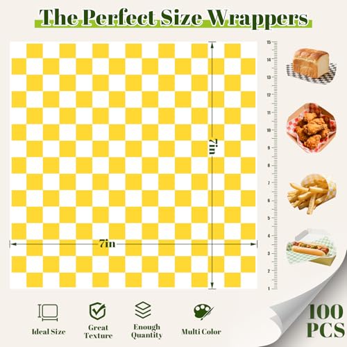 SUPVIB 100Pcs Valentine's Day Deli Paper Sheets, 7x7 In Variety Pack Checkered Wax Paper Sheets for Food, Grease Resistant Sandiwch Wrapping Papers, Elegant Food Basket Liners For Festival - Image 2