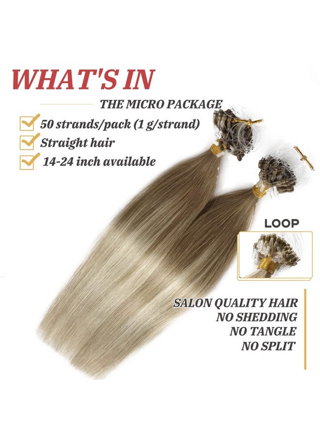 Smavida - Micro Hair Extensions Human Hair For Womendark Blonde Balayage Micro Ring Human Hair Extensions Blonde Micro Loop Human Hair Extensions Micro Link Balayage Extensions 1G/S 50G 18" - Image 1