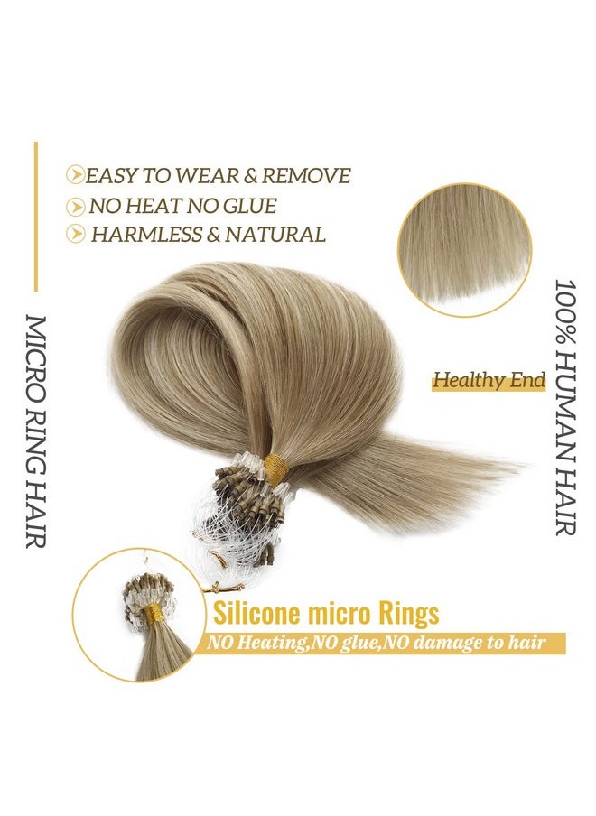 Smavida - Micro Hair Extensions Human Hair For Womendark Blonde Balayage Micro Ring Human Hair Extensions Blonde Micro Loop Human Hair Extensions Micro Link Balayage Extensions 1G/S 50G 18" - Image 1