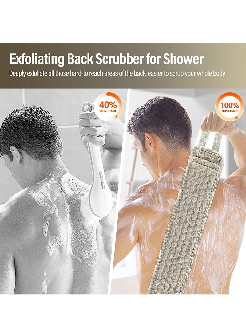 Exfoliating Back Scrubber for Shower, 2 PCS Loofah with Glove and Sponge Pad Set, Long Deep Clean Washer Bath for Men and Women (36.5*4.5 inch) - Image 3