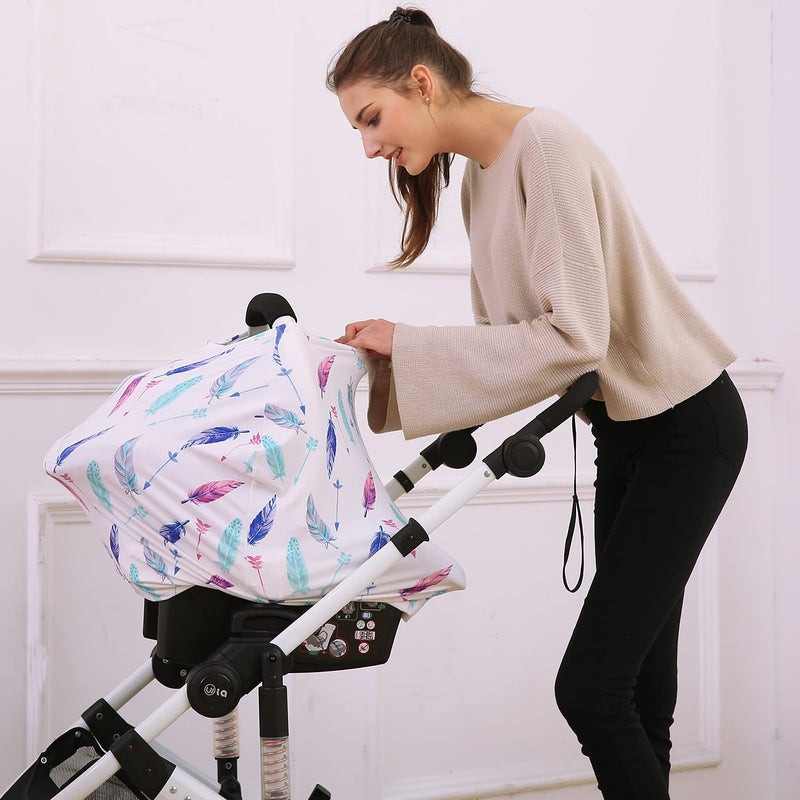 Hicoco Carseat Canopy Covers for Breastfeeding - Baby Car Seat Covers Breastfeeding Cover Multi Use Boys and Girls Shower Gifts (Feather) - Image 4