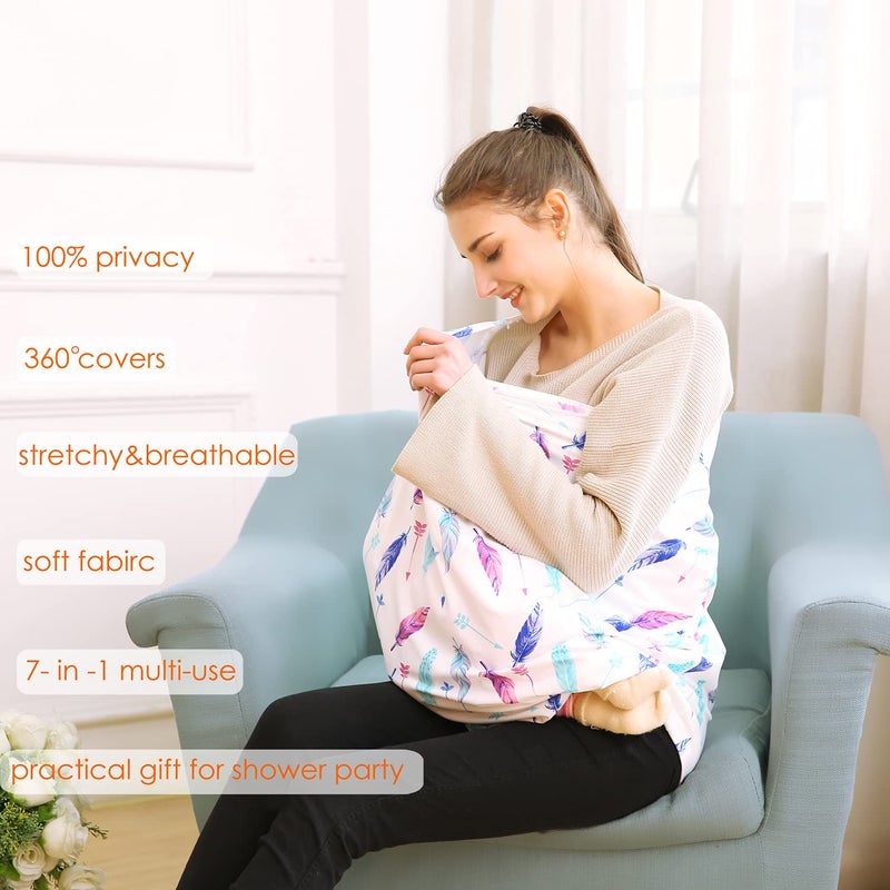 Hicoco Carseat Canopy Covers for Breastfeeding - Baby Car Seat Covers Breastfeeding Cover Multi Use Boys and Girls Shower Gifts (Feather) - Image 2