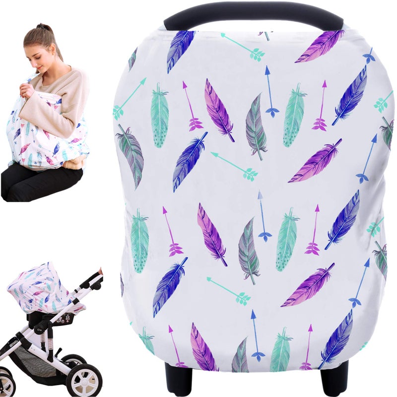 Hicoco Carseat Canopy Covers for Breastfeeding - Baby Car Seat Covers Breastfeeding Cover Multi Use Boys and Girls Shower Gifts (Feather) - Image 1