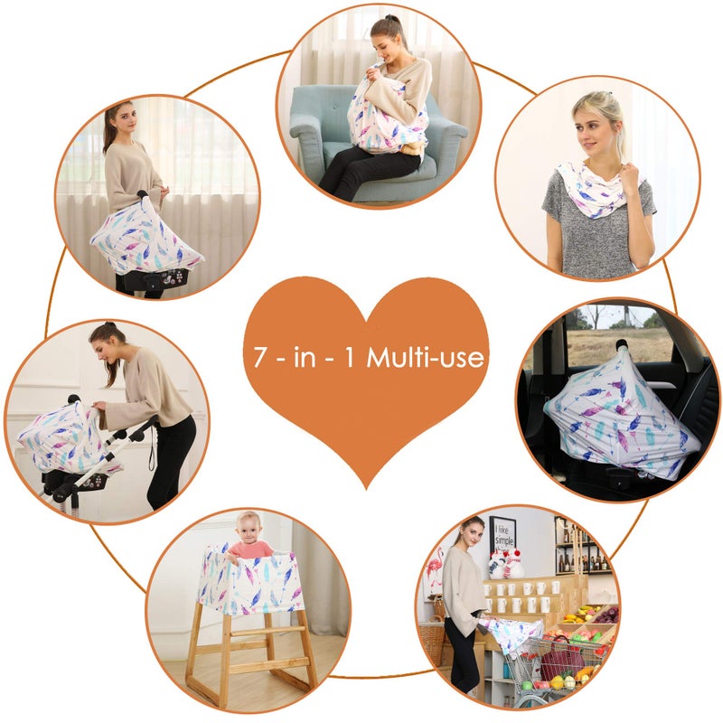 Hicoco Carseat Canopy Covers for Breastfeeding - Baby Car Seat Covers Breastfeeding Cover Multi Use Boys and Girls Shower Gifts (Feather) - Image 3