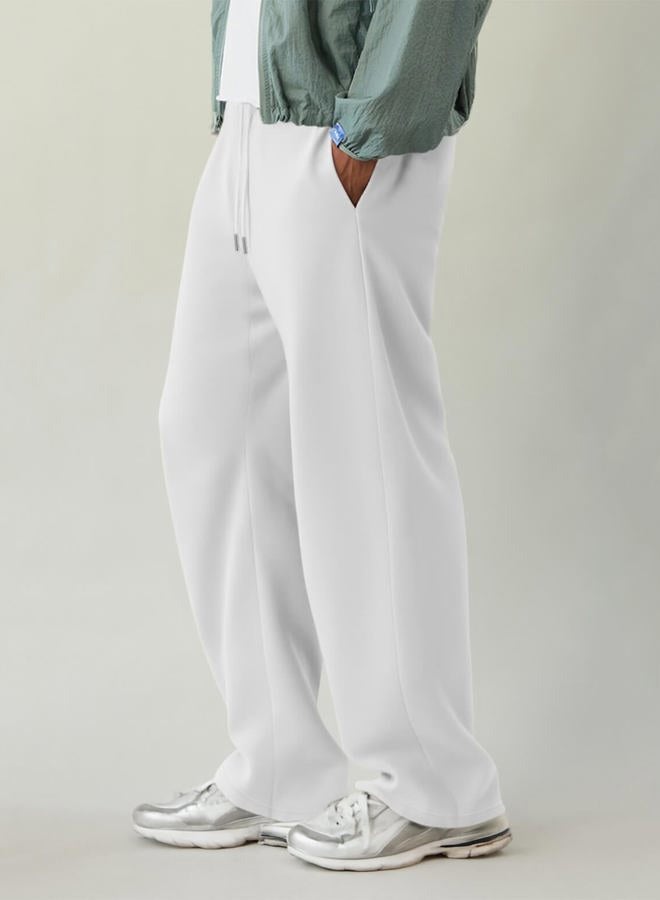 HeSaYep Men's Fleece Baggy Sweatpants Wide Leg Barrel Sweat Pants Lounge Athletic Gym Pants with Pockets, White, S - Image 4