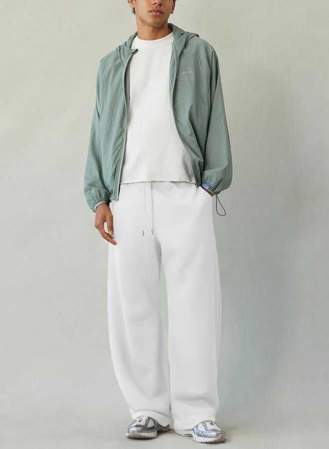 HeSaYep Men's Fleece Baggy Sweatpants Wide Leg Barrel Sweat Pants Lounge Athletic Gym Pants with Pockets, White, S - Image 5