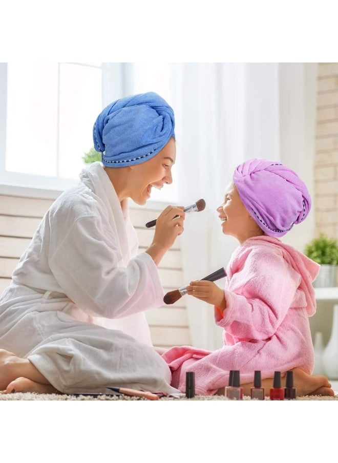Generic 2 Pack Hair Towel, Microfiber Hair Towel Wrap Quick Dry Super Absorbent Twist Hair Turban with Buttons Anti-Frizz for Women Girls Long & Curly Hair, Blue & Purple  - Image 5