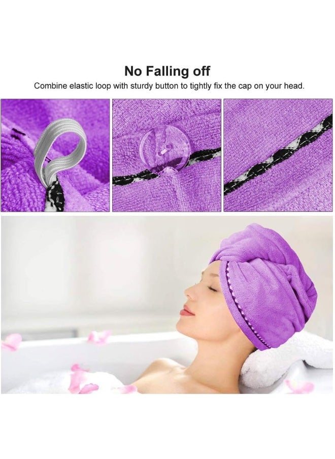 Generic 2 Pack Hair Towel, Microfiber Hair Towel Wrap Quick Dry Super Absorbent Twist Hair Turban with Buttons Anti-Frizz for Women Girls Long & Curly Hair, Blue & Purple  - Image 2