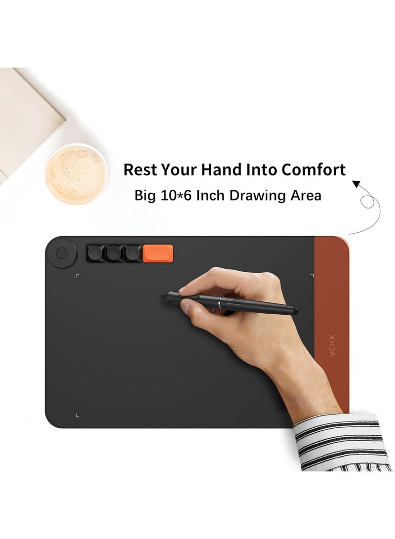 VEIKK Voila L Graphic Tablet 10 x 6 Inch Drawing Tablet with Pressure-Sensitive Pen, 4 Adjustment Mechanical Buttons and 1 Wheel Graphics Tablet for Drawing, Online, E-Signatures, Photo and Video - Image 3