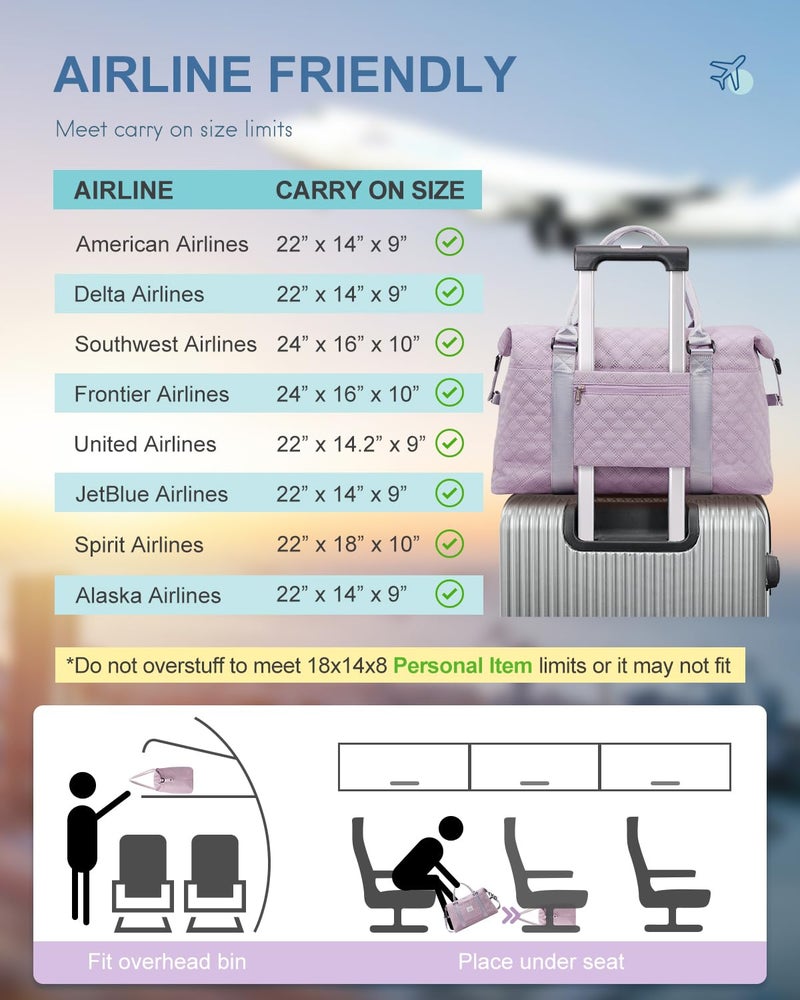 BAGAIL حقيبة سفر BAGAIL، حقائب نهاية الأسبوع للنساء، حقيبة حمل جيم لليلة واحدة مع جيب مبلل، حقيبة أم للمستشفى للولادة - شبكة بنفسجية - Image 5