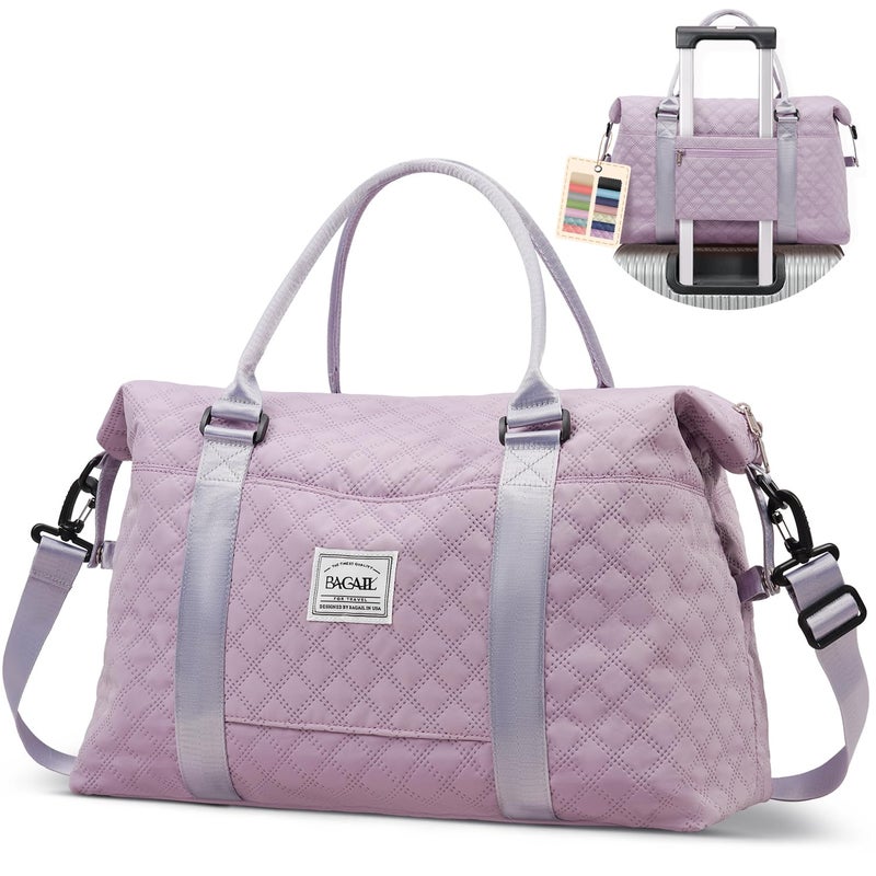 BAGAIL حقيبة سفر BAGAIL، حقائب نهاية الأسبوع للنساء، حقيبة حمل جيم لليلة واحدة مع جيب مبلل، حقيبة أم للمستشفى للولادة - شبكة بنفسجية - Image 1