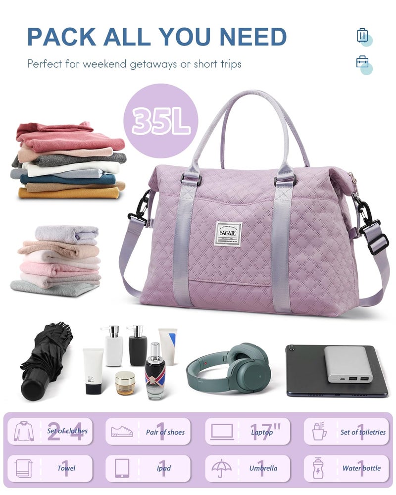 BAGAIL حقيبة سفر BAGAIL، حقائب نهاية الأسبوع للنساء، حقيبة حمل جيم لليلة واحدة مع جيب مبلل، حقيبة أم للمستشفى للولادة - شبكة بنفسجية - Image 2