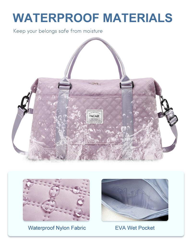 BAGAIL حقيبة سفر BAGAIL، حقائب نهاية الأسبوع للنساء، حقيبة حمل جيم لليلة واحدة مع جيب مبلل، حقيبة أم للمستشفى للولادة - شبكة بنفسجية - Image 4