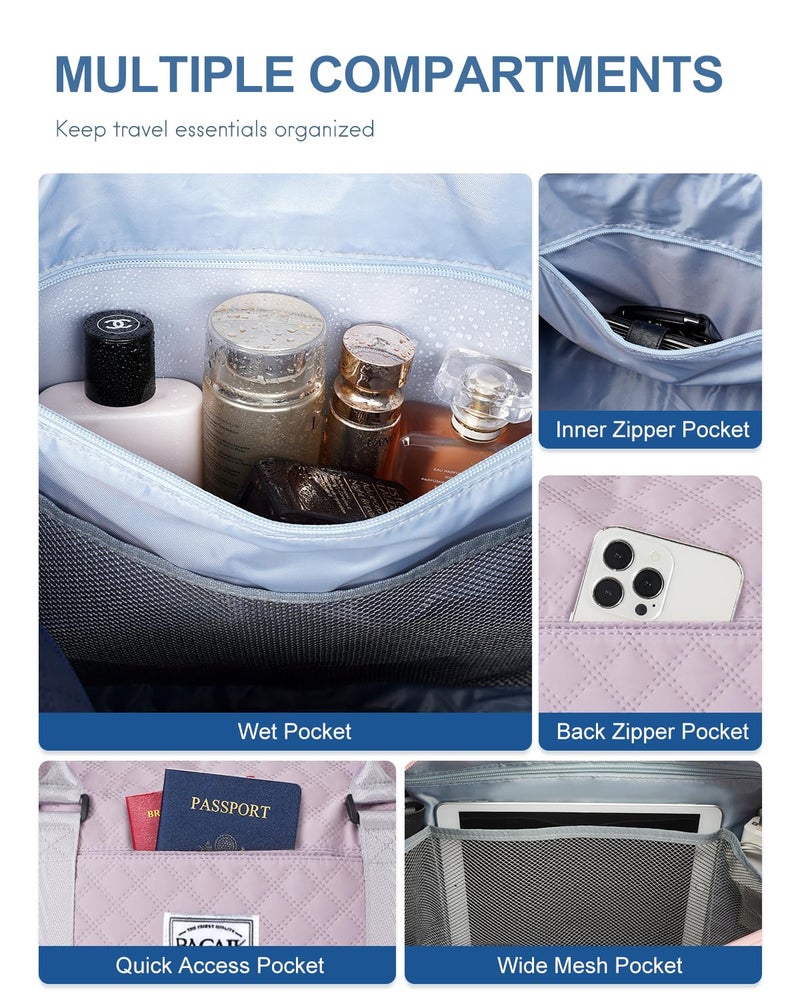 BAGAIL حقيبة سفر BAGAIL، حقائب نهاية الأسبوع للنساء، حقيبة حمل جيم لليلة واحدة مع جيب مبلل، حقيبة أم للمستشفى للولادة - شبكة بنفسجية - Image 3