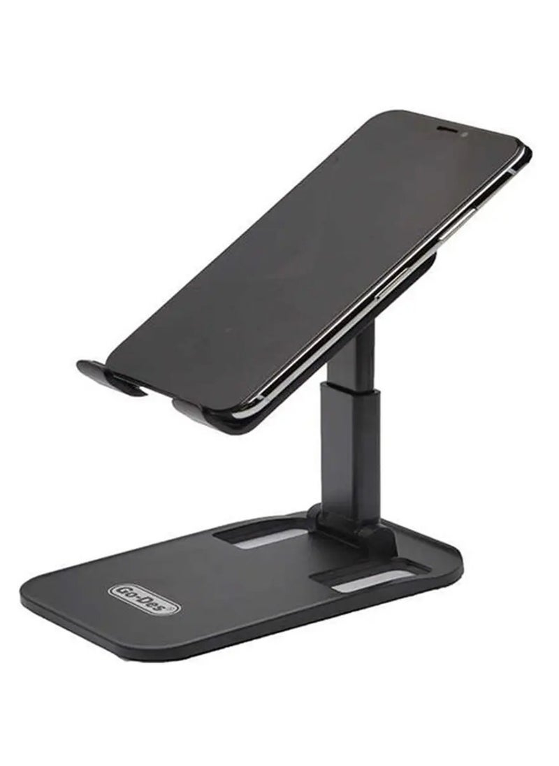 GO-DES - Premium Foldable Desktop Phone & Tablet Holder – Dual-Level Adjustable Aluminum Stand with 360° Rotating Head, Anti-Slip Silicone Base, and Device Gripper Pads – Supports Smartphones & Tablets Up to 13” – Sleek, Portable & Ideal for Desk, Home, or Office Use - Image 1