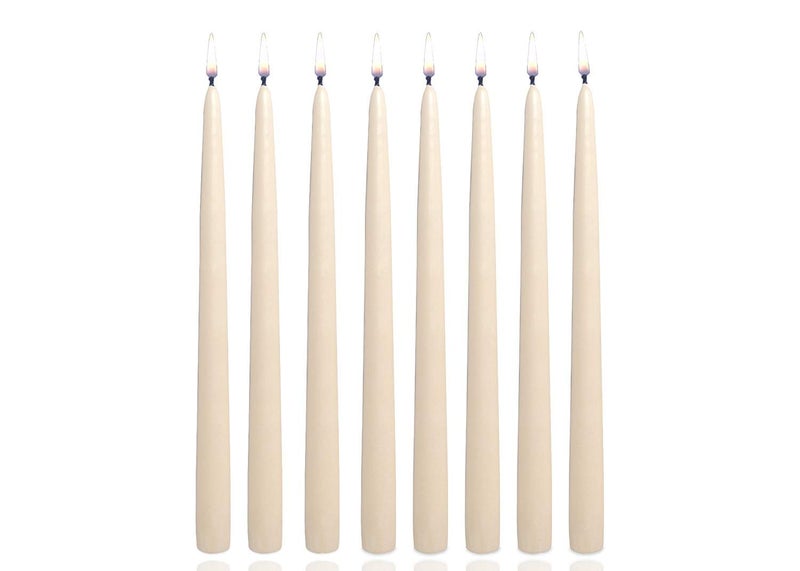 Rambue Classic Hand Dipped Taper Candles 8 Inch Tall Set of 12 Individually WrappedIvory