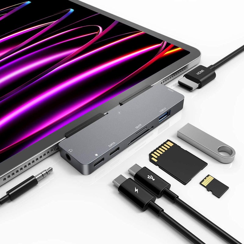 NXPGKEA iPad Pro M4M2M1 1311129 iPad Air 5 7 in 1 Adapter 4K 60Hz HDMI 35mm Headphone Jack USB30 USB C PD Charging Data SDMicro SD Card Reader - Image 2