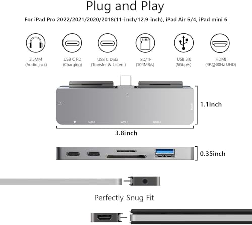 NXPGKEA iPad Pro M4M2M1 1311129 iPad Air 5 7 in 1 Adapter 4K 60Hz HDMI 35mm Headphone Jack USB30 USB C PD Charging Data SDMicro SD Card Reader - Image 3
