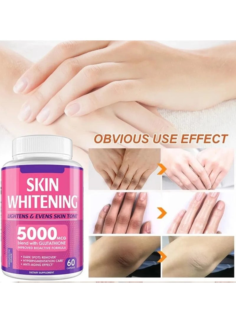 SKIN Glutathione Whitening Pills - 60 Capsules 5000mg Glutathione - Effective Skin Lightening Supplement - Dark Spots, Melasma u0026 Acne Scar Remover, Hypermentation Treatment - Anti-Aging Antioxidant  - Image 4