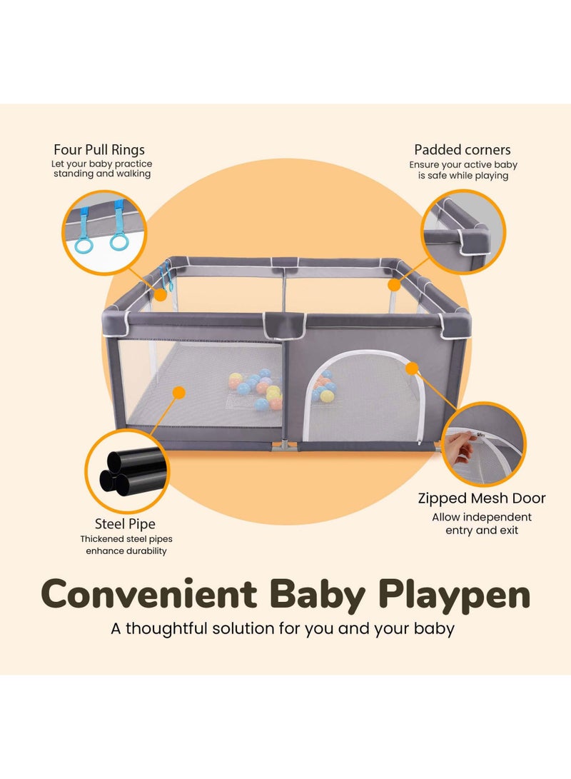 CoddleBaby Baby Playpen, Large Baby Playard with 127×127 cm Space, 360° Mesh Visibility, Safety Zipper Door, Non-Slip Base, Includes Ocean Balls & Pull Rings - Image 4